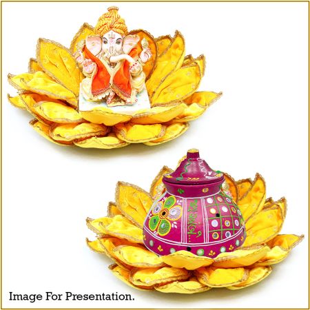 Velvet Altar Cloth with Lotus Design for Kalash Sthapan Margashirsha Puja Multi Festival