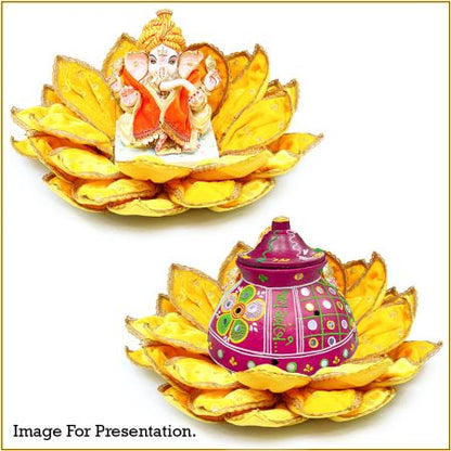 Velvet Altar Cloth with Lotus Design for Kalash Sthapan Margashirsha Puja Multi Festival