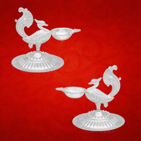 Mayur Diya / Oil Lamp in Silver