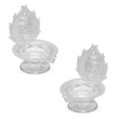 Diwali Diya / Oil Lamp with Mahalakshmi Mukhavata in Silver