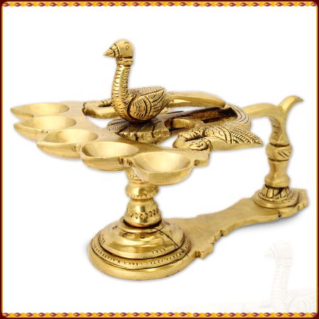 Divinity Mayuresvara Panch Aarti Panchmukhi Puja Heavy brass Diya for Home Temple