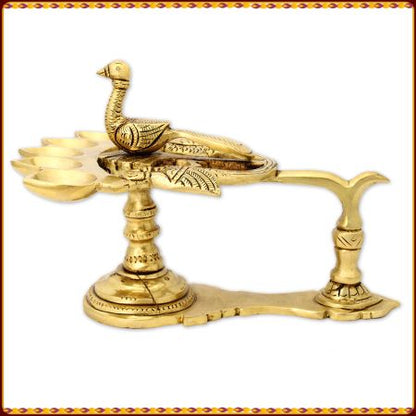 Divinity Mayuresvara Panch Aarti Panchmukhi Puja Heavy brass Diya for Home Temple