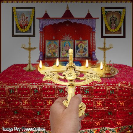 Divinity Mayuresvara Panch Aarti Panchmukhi Puja Heavy brass Diya for Home Temple