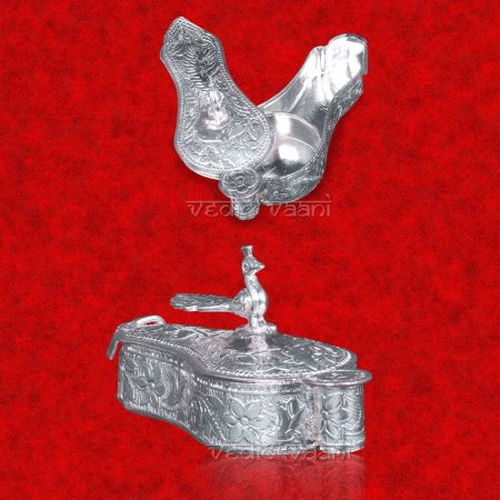 Haldi Kumkum Container With Peacock Design in Pure Silver