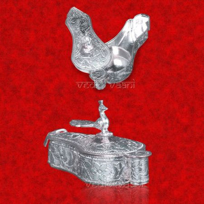 Haldi Kumkum Container With Peacock Design in Pure Silver