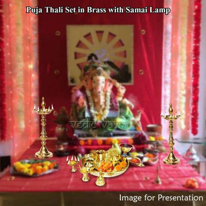 Puja Thali Set in Brass with Samai Lamp