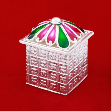 Auspicious Pooja Roli Kumkum Sterling Meenakari Silver Dubbi