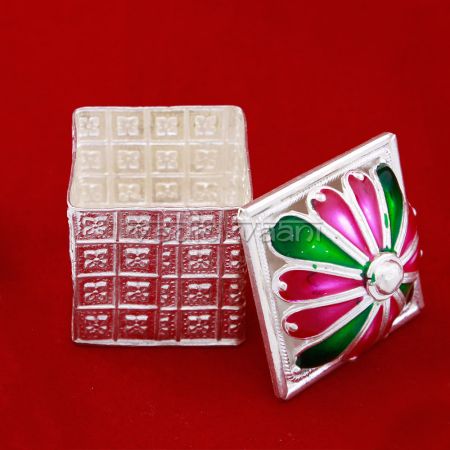 Auspicious Pooja Roli Kumkum Sterling Meenakari Silver Dubbi