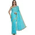 Sari from Punjab with Phulkari Embroidery in Self and Golden Border