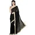 Sari from Punjab with Phulkari Embroidery in Self and Golden Border