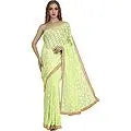Sari from Punjab with Phulkari Embroidery in Self and Golden Border