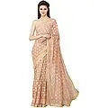 Sari from Punjab with Phulkari Embroidery in Self and Golden Border