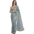 Sari from Punjab with Phulkari Embroidery in Self and Golden Border