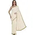 Sari from Punjab with Phulkari Embroidery in Self and Golden Border
