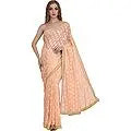 Sari from Punjab with Phulkari Embroidery in Self and Golden Border