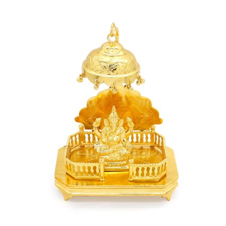 Ganesh Idol on Singhasan in Pure Silver - Gold Polish