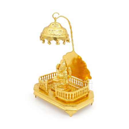 Ganesh Idol on Singhasan in Pure Silver - Gold Polish