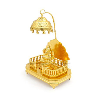 Ganesh Idol on Singhasan in Pure Silver - Gold Polish