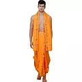 Dhoti and Angavastram set with Golden Woven Paisley on Border