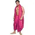 Dhoti and Angavastram set with Golden Woven Paisley on Border