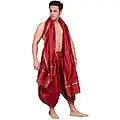 Dhoti and Angavastram set with Golden Woven Paisley on Border
