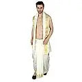 Cream Dhoti and Angavastram with Golden Woven Border