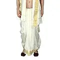 Cream Dhoti and Angavastram with Golden Woven Border