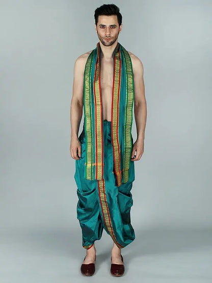 Ready to Wear Dhoti and Angavastram Set with Woven Golden Border