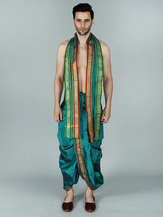 Ready to Wear Dhoti and Angavastram Set with Woven Golden Border