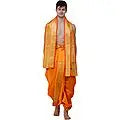 Ready to Wear Dhoti and Angavastram Set with Meenakari Woven Golden Border