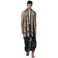 Ready to Wear Dhoti and Angavastram Set with Meenakari Woven Golden Border
