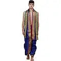 Ready to Wear Dhoti and Angavastram Set with Meenakari Woven Golden Border