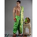 Ready to Wear Dhoti and Angavastram Set with Meenakari Woven Golden Border