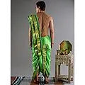 Ready to Wear Dhoti and Angavastram Set with Meenakari Woven Golden Border