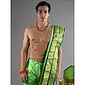Ready to Wear Dhoti and Angavastram Set with Meenakari Woven Golden Border