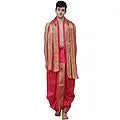 Ready to Wear Dhoti and Angavastram Set with Meenakari Woven Golden Border