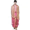Ready to Wear Dhoti and Angavastram Set with Meenakari Woven Golden Border