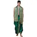 Ready to Wear Dhoti and Angavastram Set with Meenakari Woven Golden Border