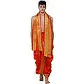 Ready to Wear Dhoti and Angavastram Set with Meenakari Woven Golden Border