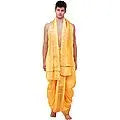 Ready to Wear Dhoti and Angavastram Set with Meenakari Woven Golden Border