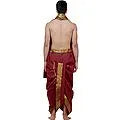 Ready to Wear Dhoti and Angavastram Set with Woven Golden Leaves Border