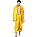 Ready to Wear Dhoti and Angavastram Set with Woven Golden Leaves Border