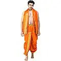 Ready to Wear Dhoti and Angavastram Set with Woven Golden Leaves Border