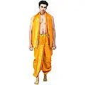 Ready to Wear Dhoti and Angavastram Set with Woven Golden Leaves Border