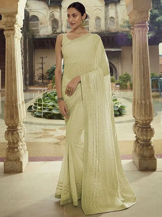 Georgette Floral Bail Butta Saree with Beautiful Thread, Mirror, Sequins Work