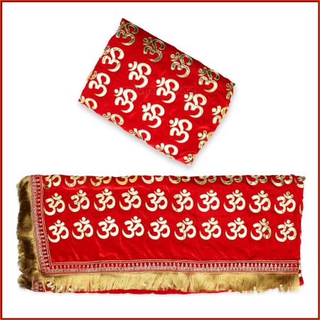 Blissful Om Table Cloth, Divine Om Decor Velvet Red Shawl for God & Goddess