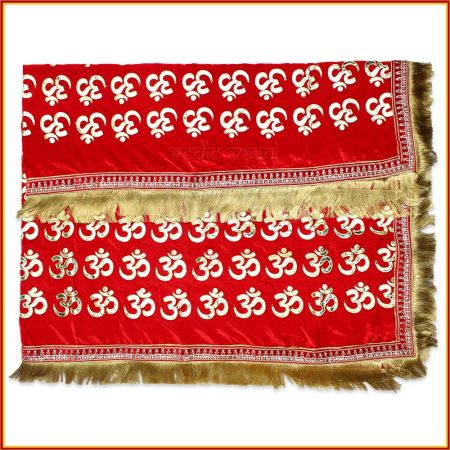 Blissful Om Table Cloth, Divine Om Decor Velvet Red Shawl for God & Goddess