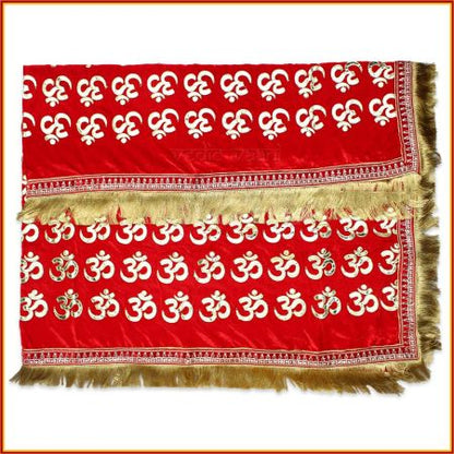 Blissful Om Table Cloth, Divine Om Decor Velvet Red Shawl for God & Goddess