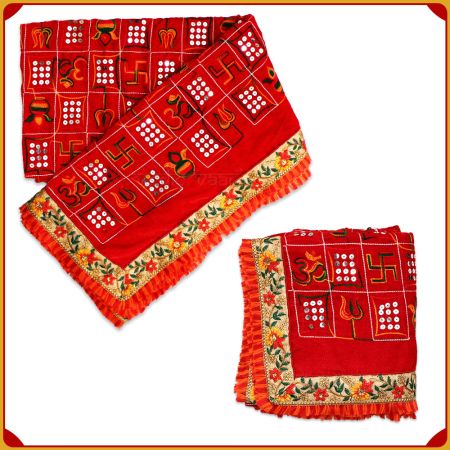 Vedic Pavitra Puja Positive Hindu Symbols Velvet Tablecloth for Temple Puja Room Decor
