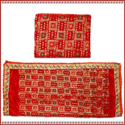 Swastik Puja Velvet Cloth for Temple, Festival, Table & Back Drop Decor